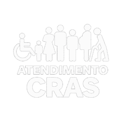 Logo Atendimento CRAS versão negativa com ícones de inclusão social e assistência do Centro de Referência de Assistência Social.